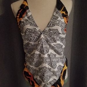Harley Davidson print with flames halter top
